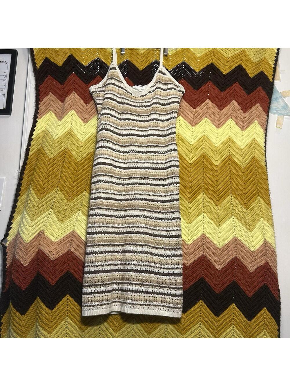 Crochet Knit 90s Y2K Euro Summer Grunge Bodycon Spaghetti Strap Sweater Dress XL